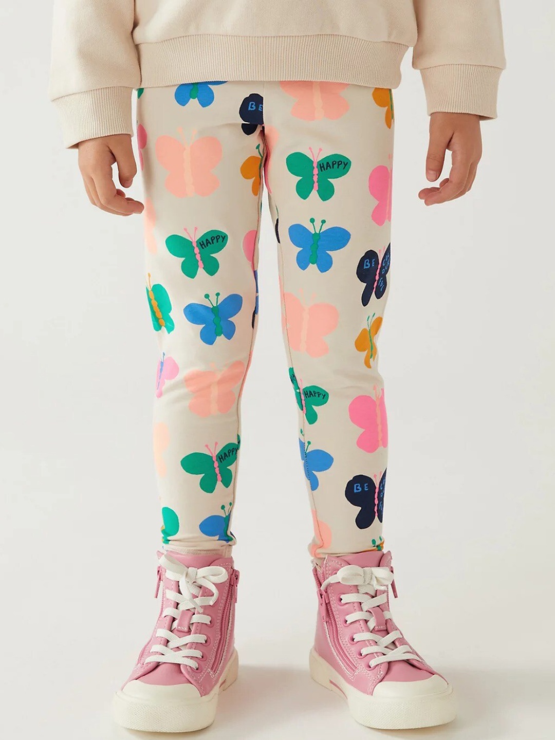 

Marks & Spencer Girls Butterfly Printed Leggings, Beige