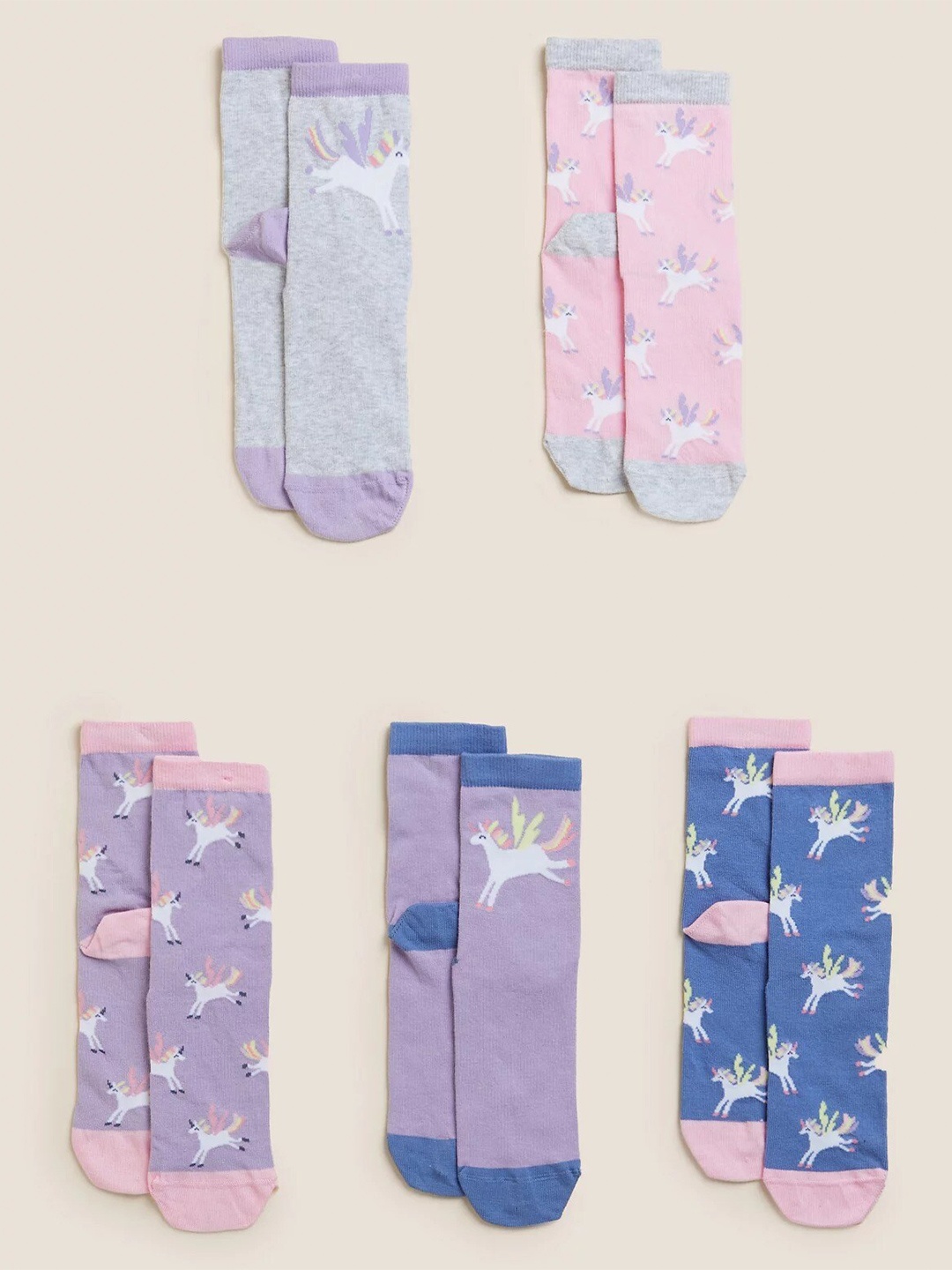 

Marks & Spencer Girls Pack of 5 Unicorn Patterned Socks, Blue
