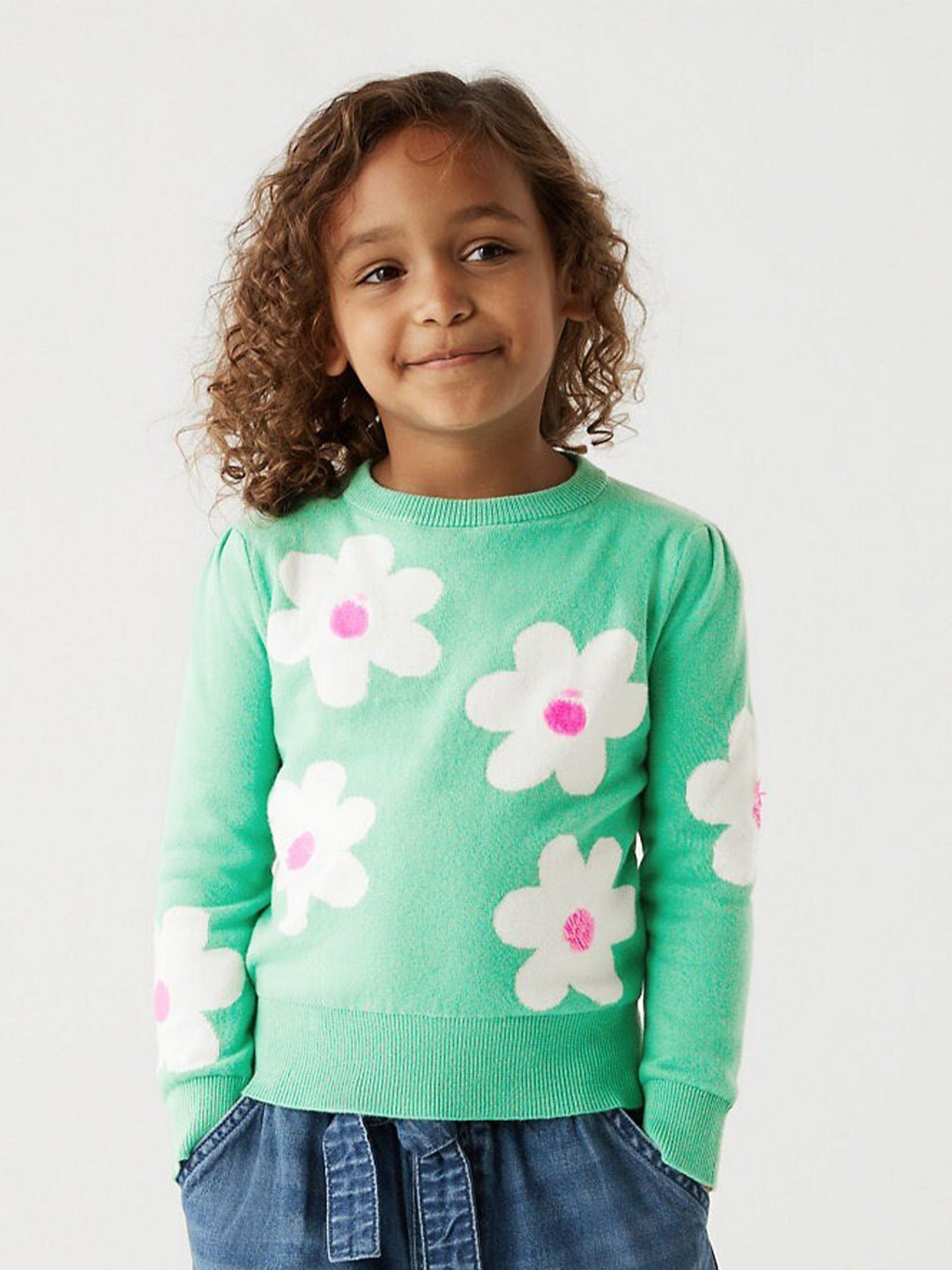 

Marks & Spencer Girls Floral Printed Pure Cotton Pullover, Green