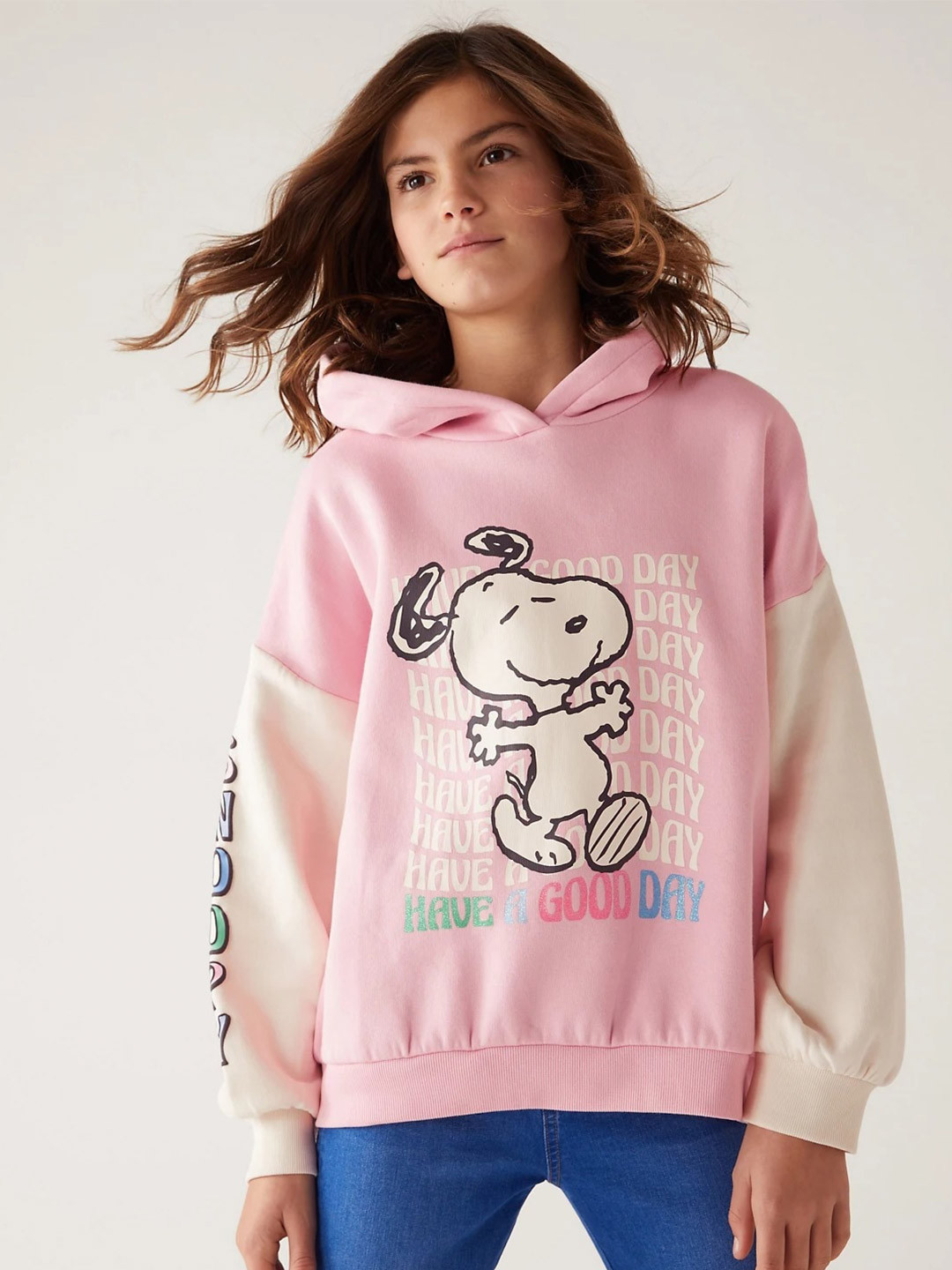 

Marks & Spencer Girls Hooded Printed Sweatshirt, Pink
