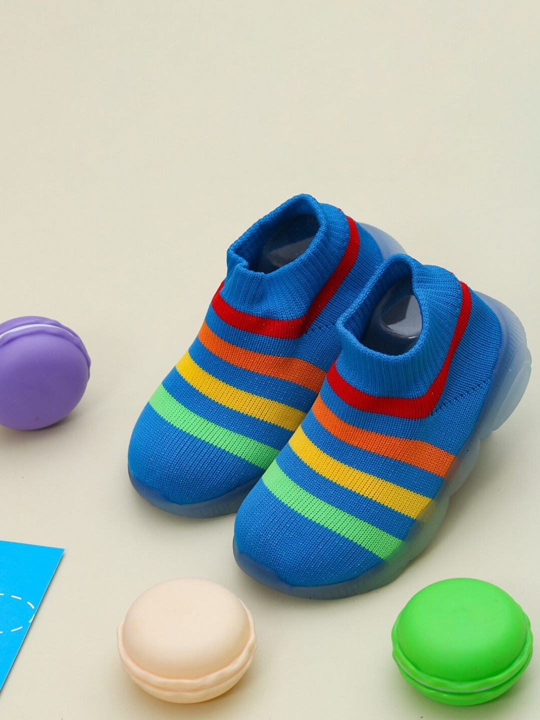 

Yellow Bee Infants Boys Striped Ankle-Length Shoe Socks, Blue