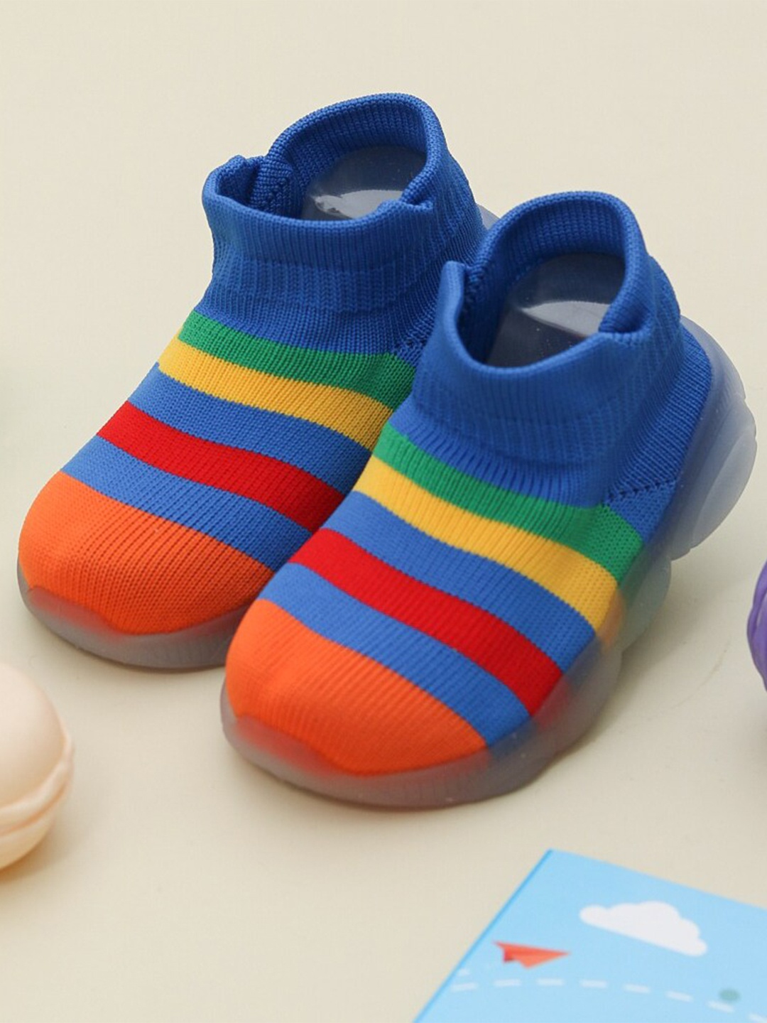 

Yellow Bee Infants Boys Striped Ankle-Length Shoe Socks, Orange