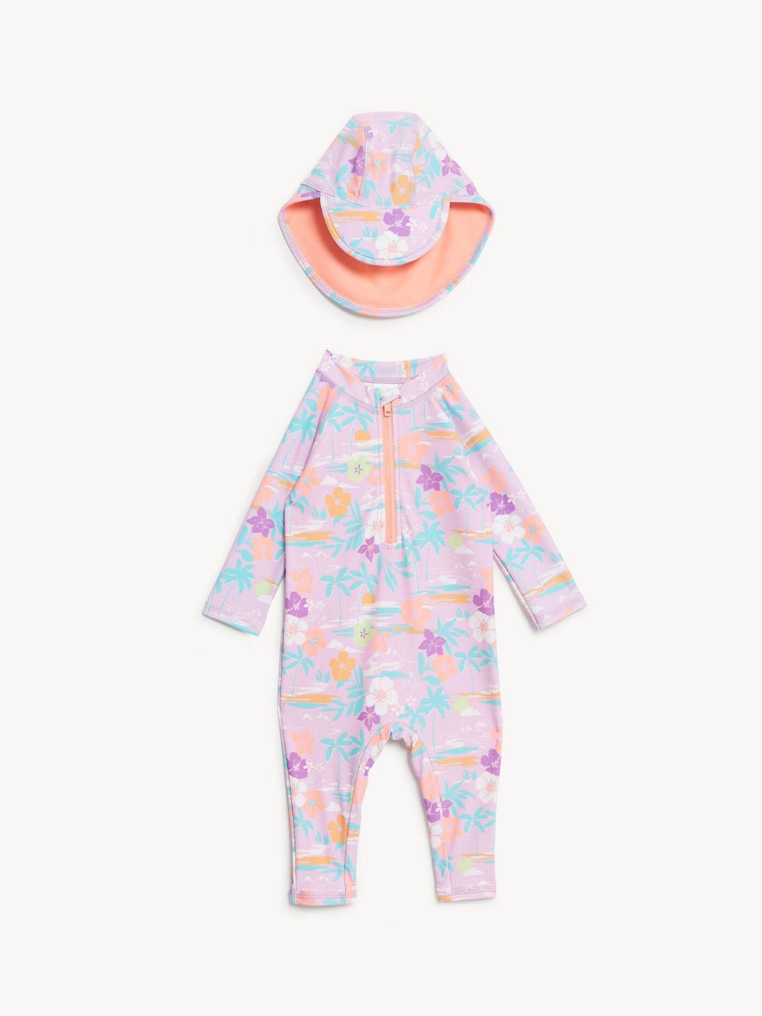 

Marks & Spencer Kids Girls Printed Rompers With Hat, Purple
