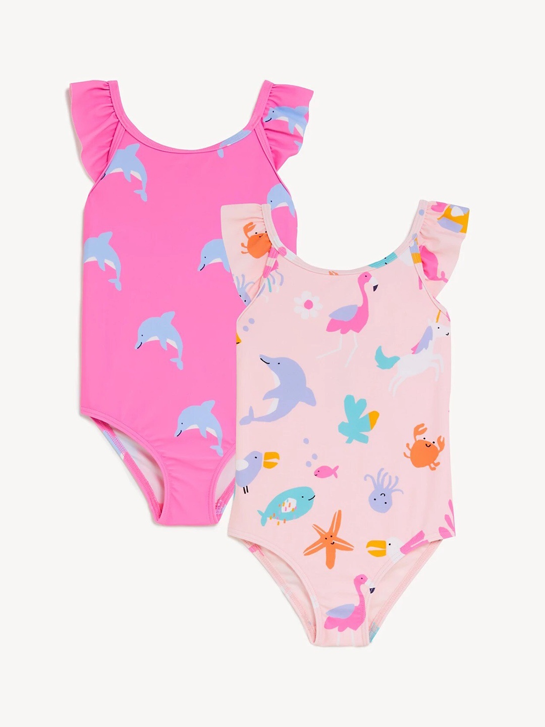 

Marks & Spencer Girls Pack Of 2 Printed Frilled Bodysuit, Pink