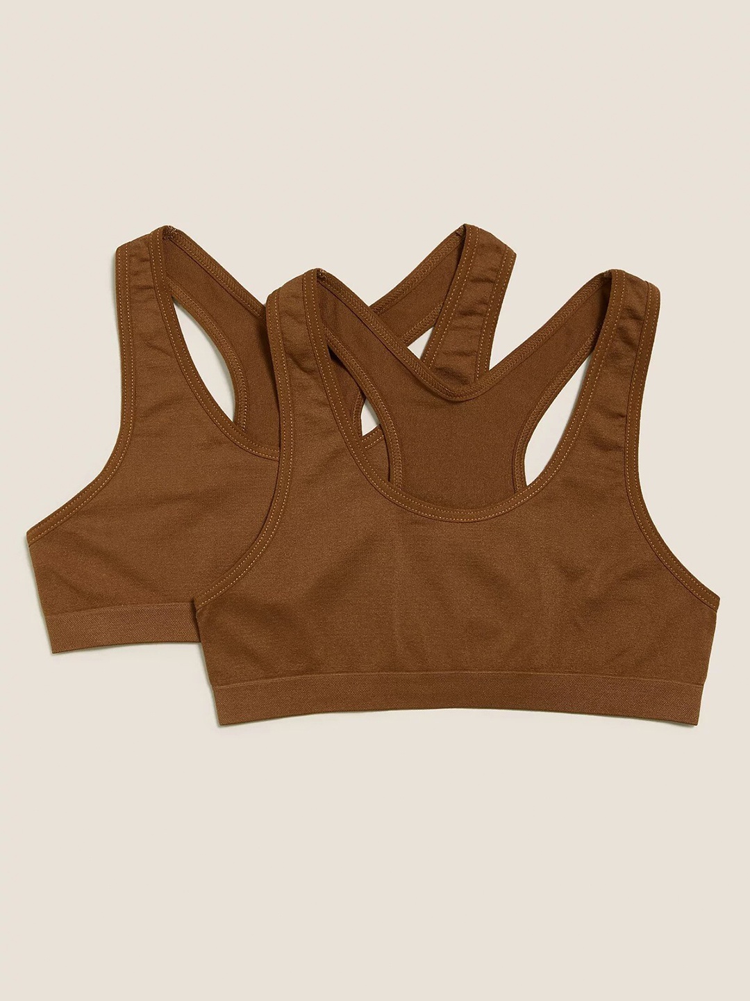 Marks & Spencer Girls Pack of 2 Bralette Crop Top, Brown
