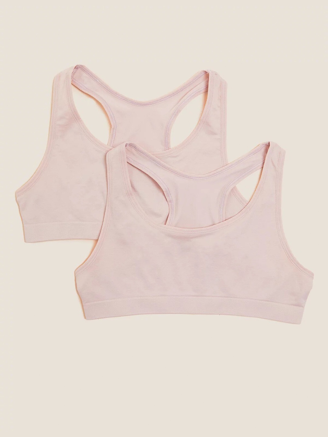 Marks & Spencer Girls Pack of 2 Bralette Crop Top, Beige