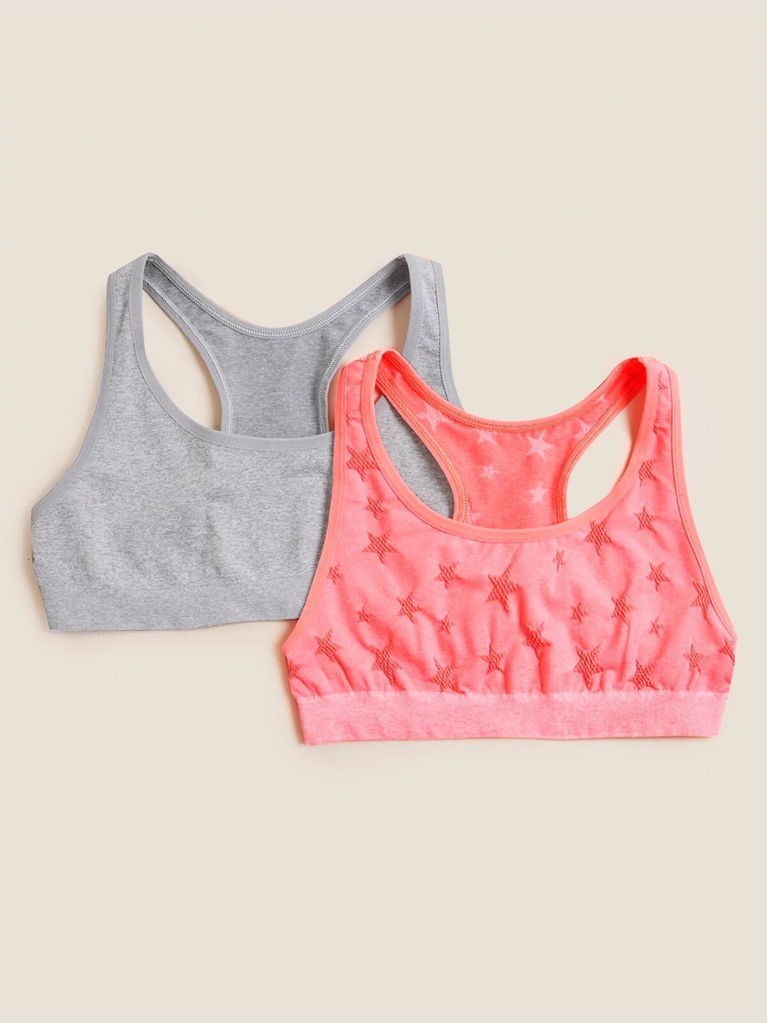 

Marks & Spencer Girls Pack of 2 Embroidered Bralette Crop Top, Grey