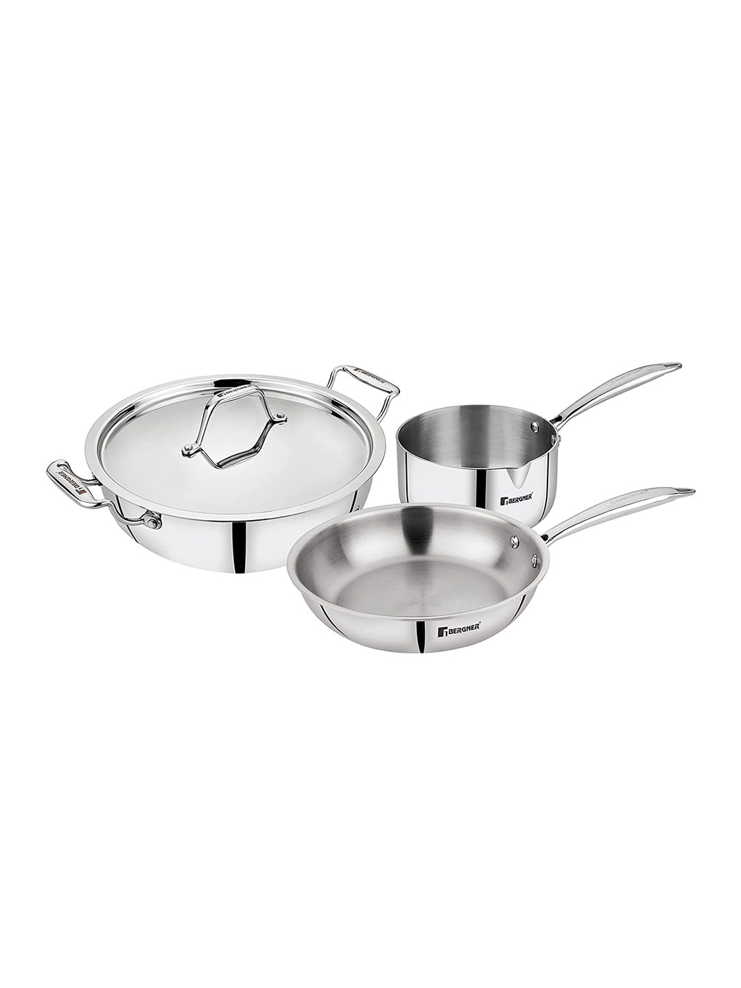 

BERGNER Argent 4 Pcs Triply-Stainless Steel Induction Base Cookware Set