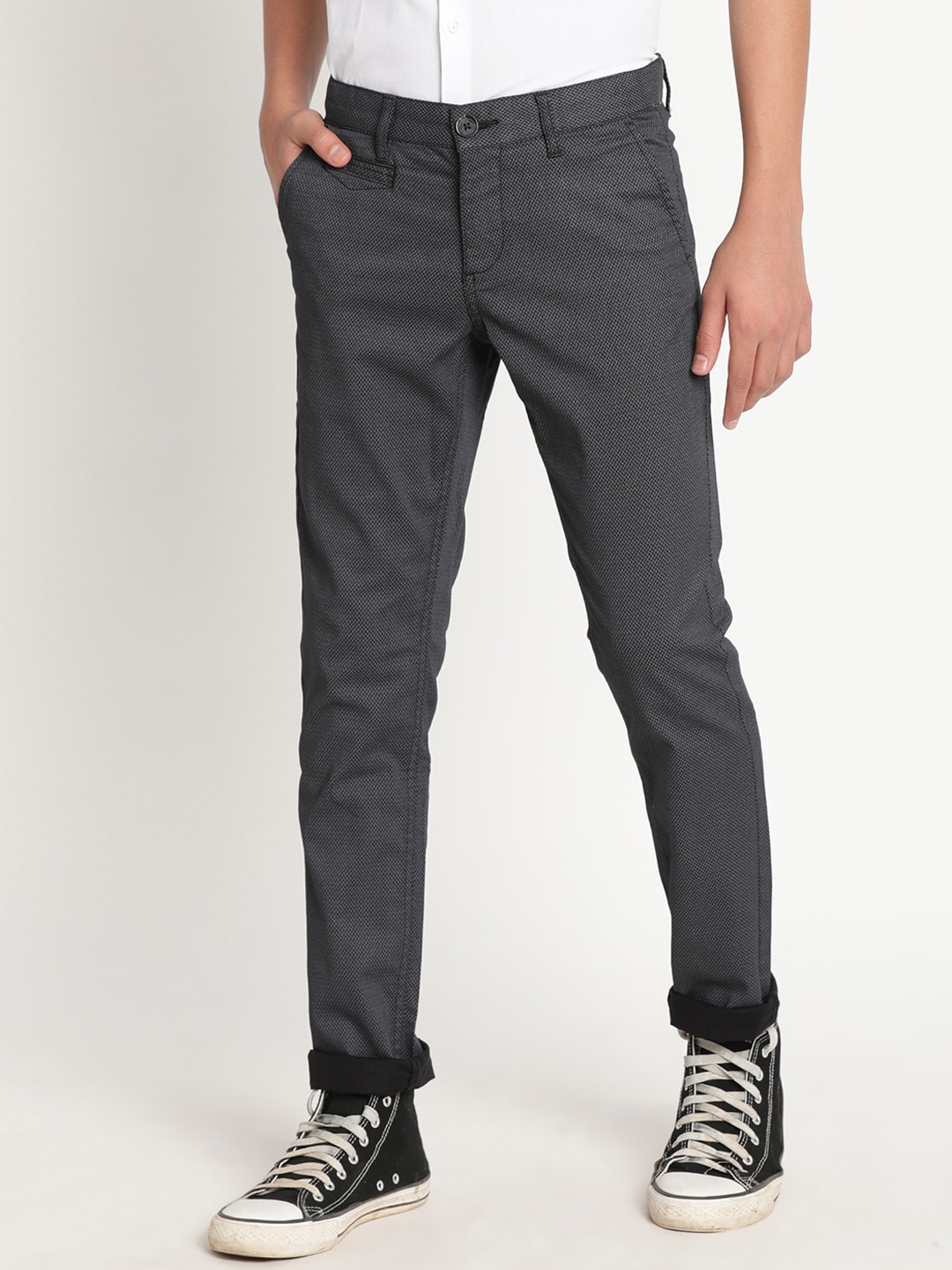 

Indian Terrain Boys Printed Cotton Original Slim Fit Trousers, Black