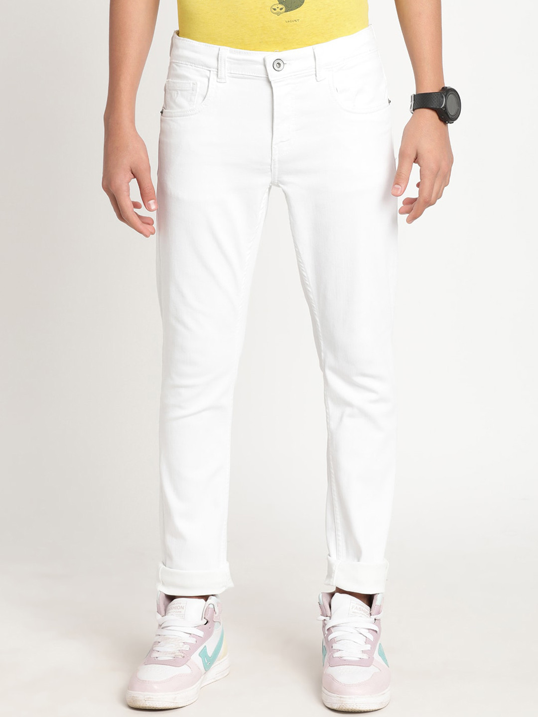 

Indian Terrain Boys Lean Slim Fit Pure Cotton Jeans, White