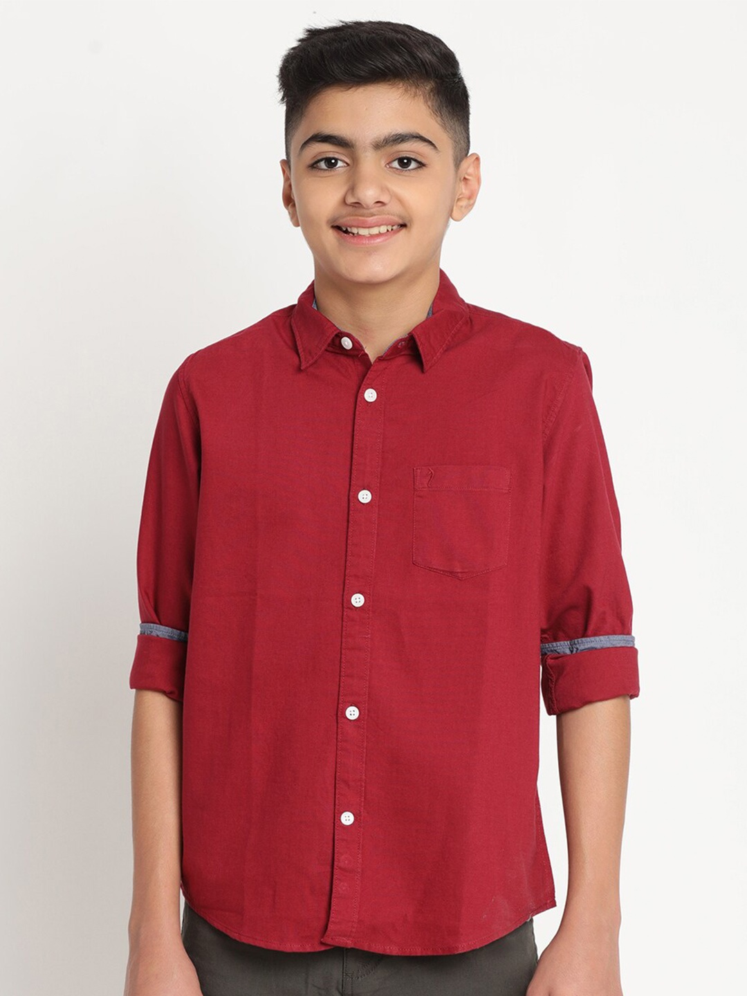 

Indian Terrain Boys Standard Spread Collar Casual Pure Cotton Shirt, Red