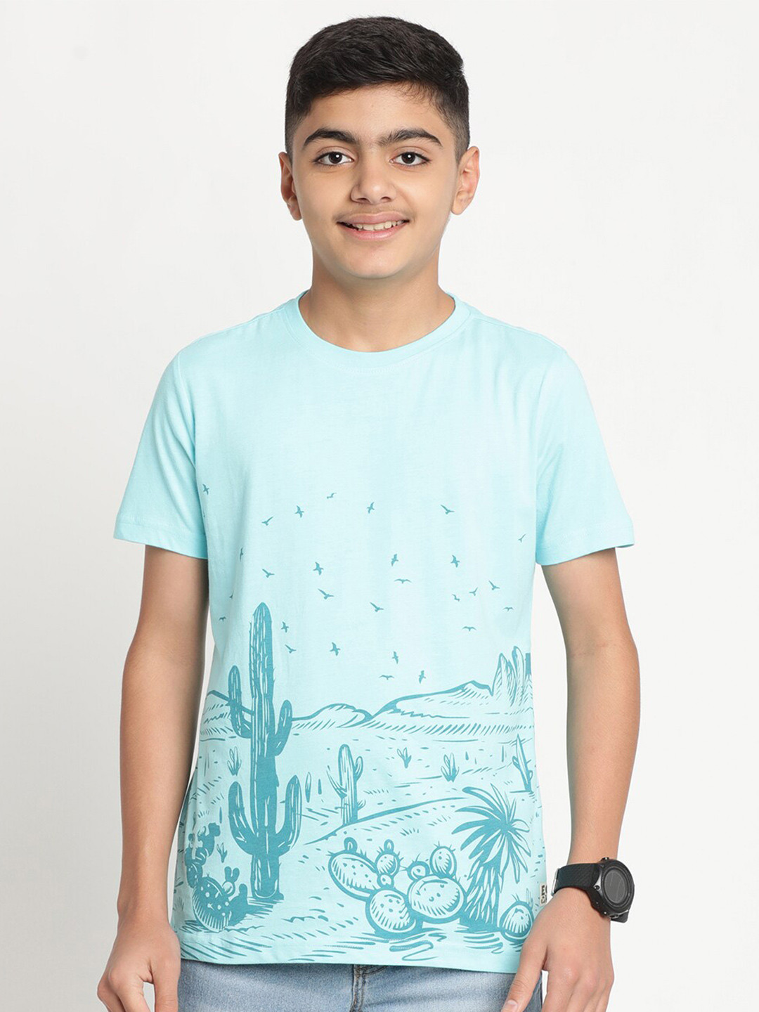 

Indian Terrain Boys Printed Pure Cotton T-shirt, Green