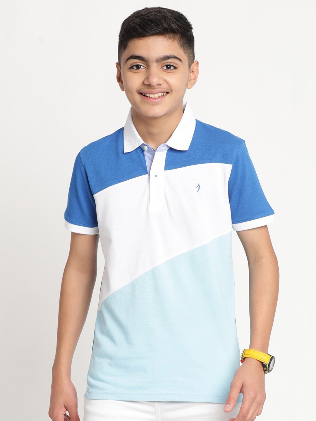 

Indian Terrain Boys Colourblocked Polo Collar Pure Cotton T-shirt, Blue