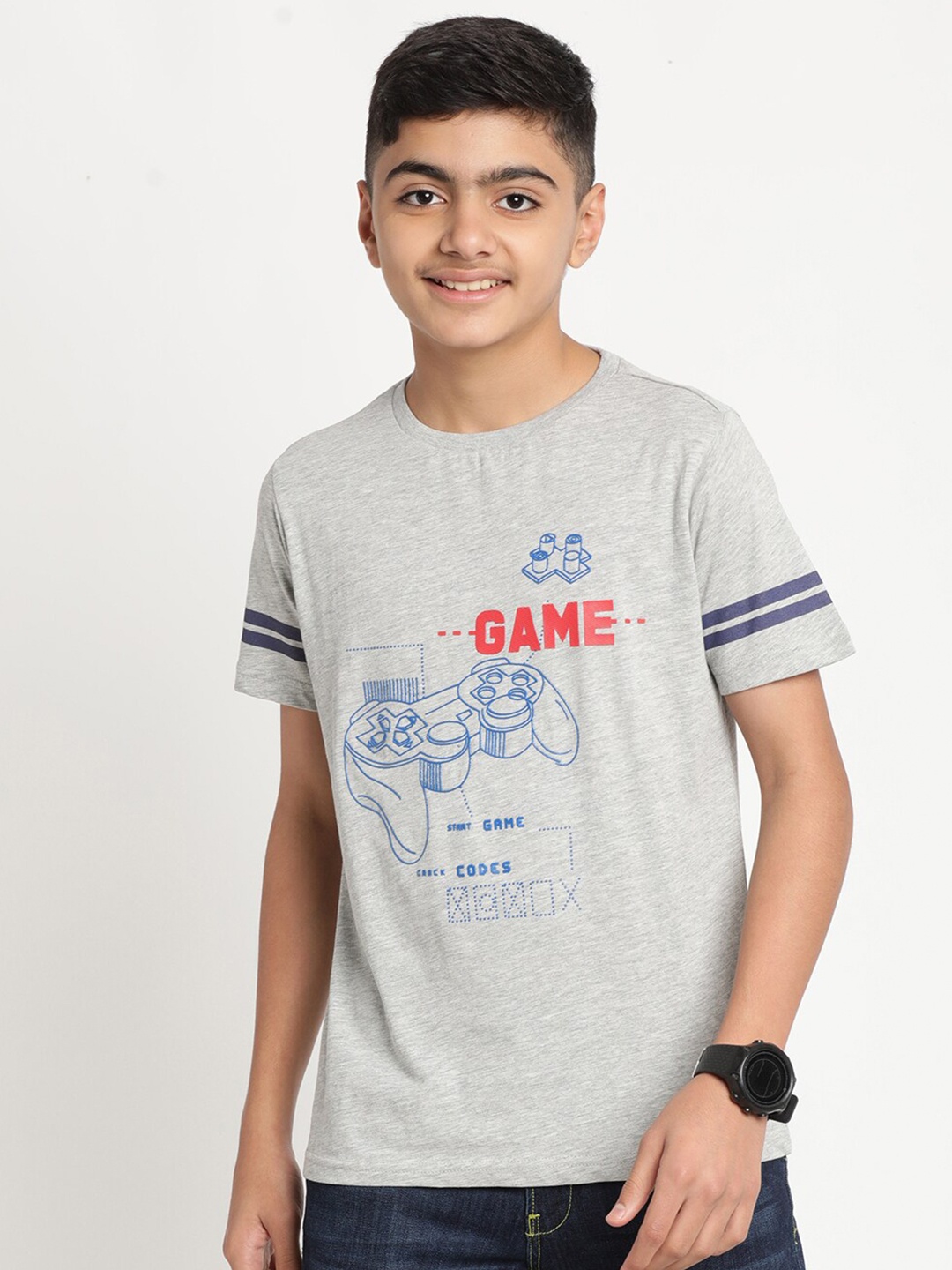 

Indian Terrain Boys Printed Pure Cotton T-shirt, Grey melange