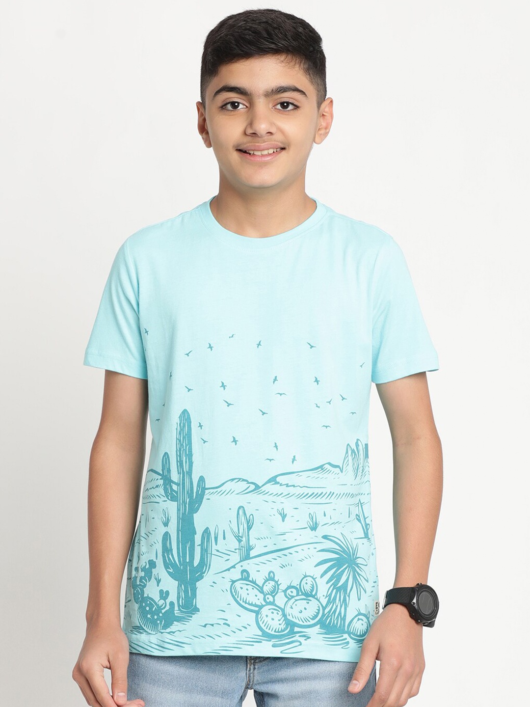 

Indian Terrain Boys Printed Pure Cotton T-shirt, Blue