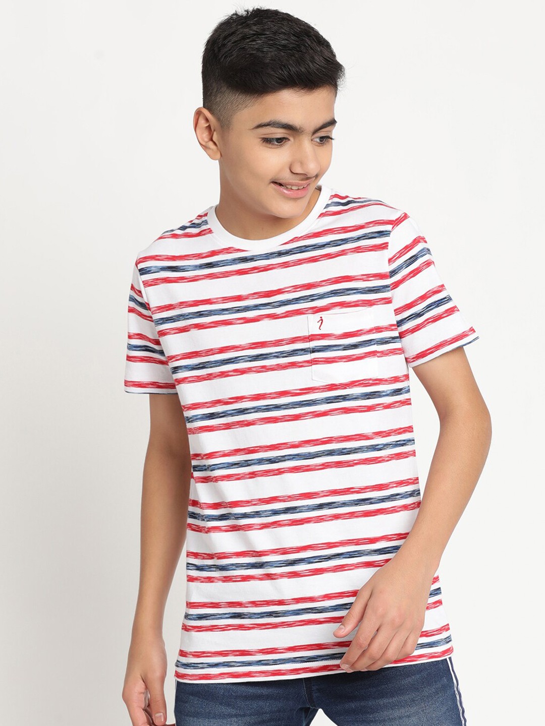 

Indian Terrain Boys Striped Pure Cotton T-shirt, White