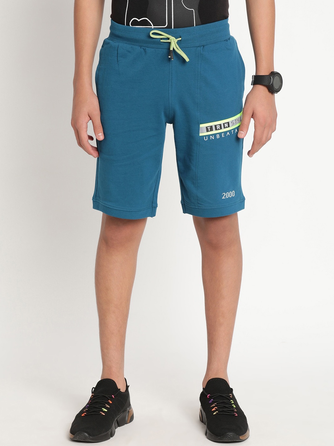 

Indian Terrain Boys Printed Slim Fit Cotton Running Shorts, Blue