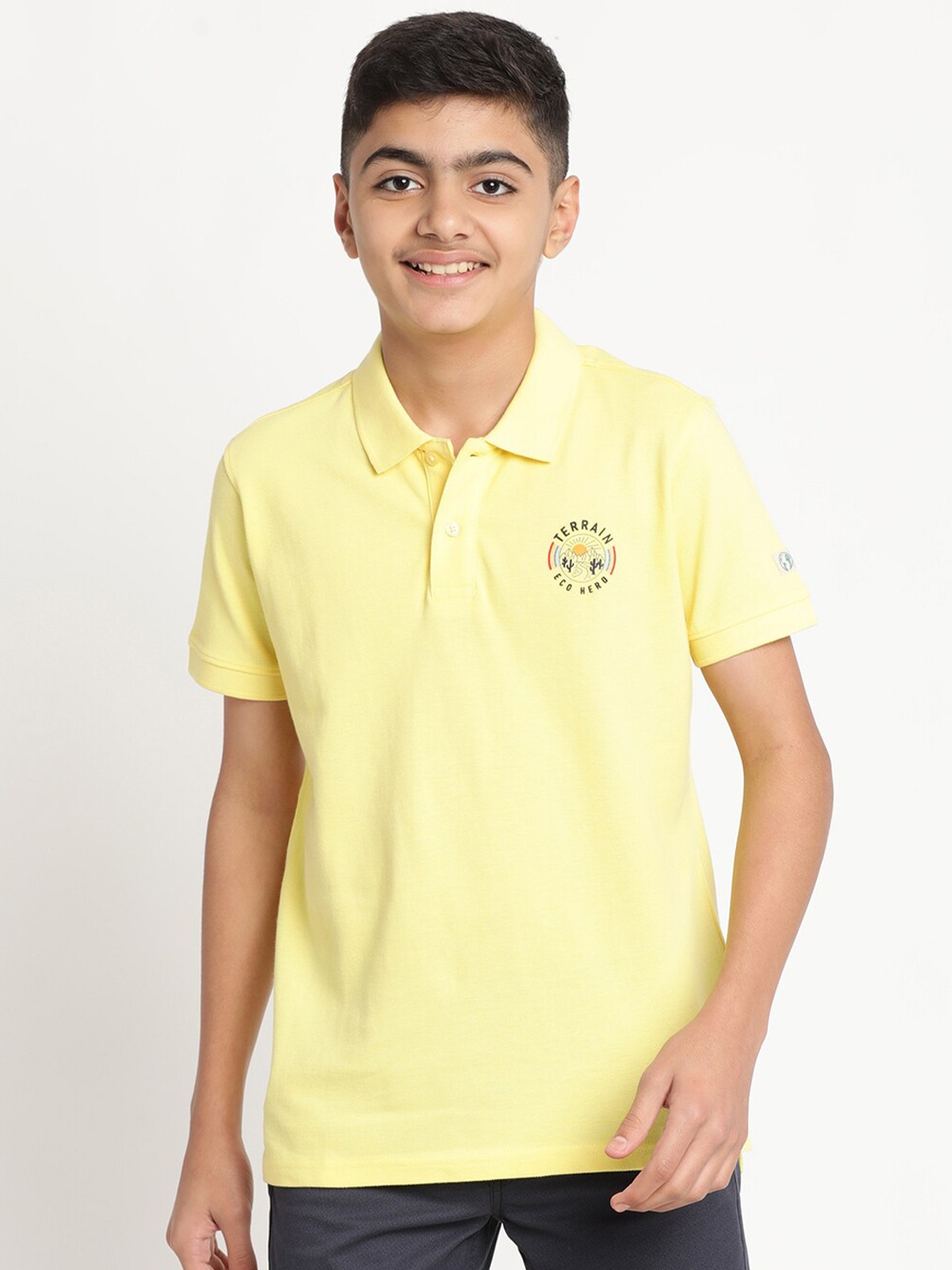 

Indian Terrain Boys Polo Collar Slim Fit Cotton T-shirt, Yellow