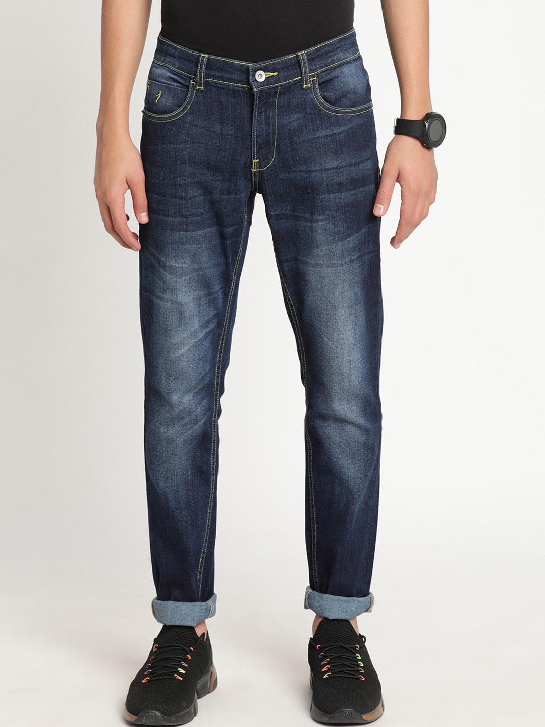 

Indian Terrain Boys Lean Slim Fit Mildly Distressed Light Fade Pure Cotton Jeans, Navy blue