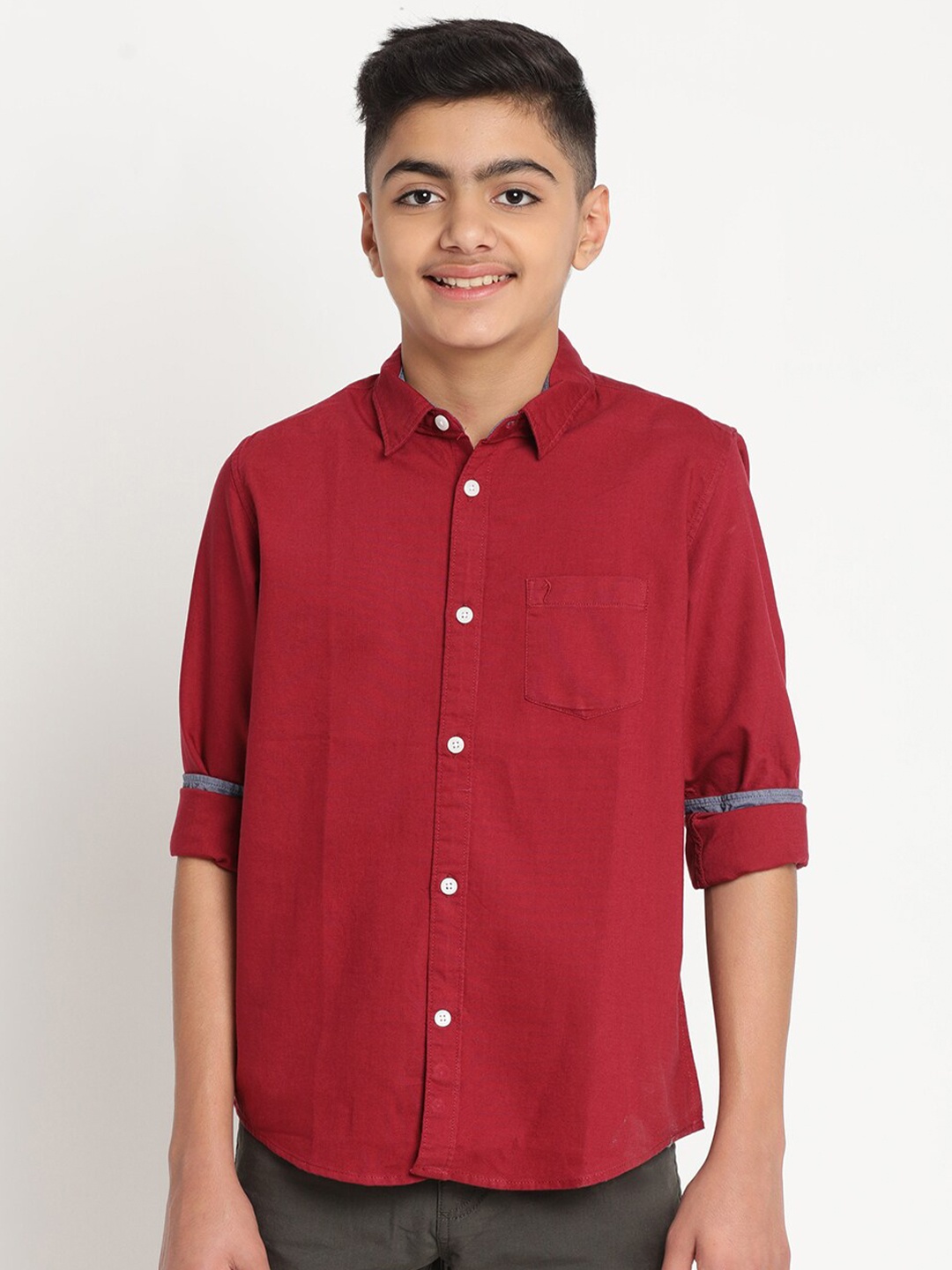 

Indian Terrain Boys Standard Pure Cotton Shirt, Red