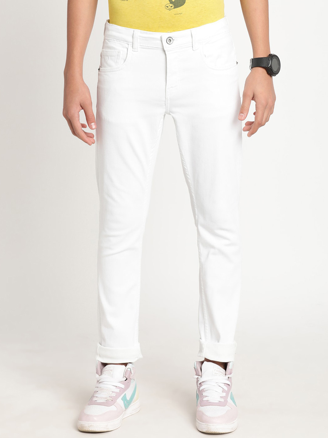 

Indian Terrain Boys Lean Slim Fit Pure Cotton Jeans, White