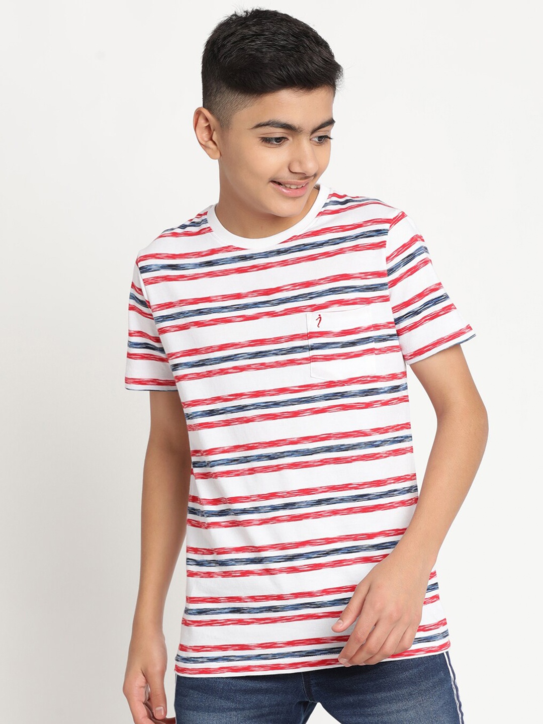 

Indian Terrain Boys Striped Cotton T-shirt, White