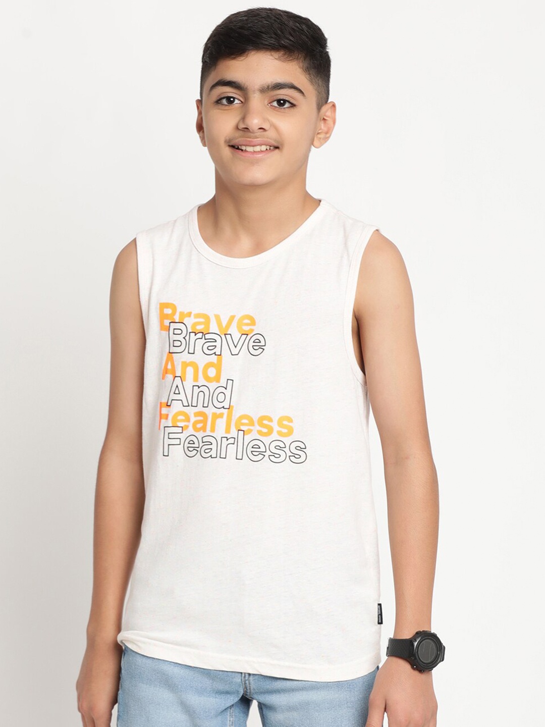 

Indian Terrain Boys Typography Printed Cotton T-shirt, White