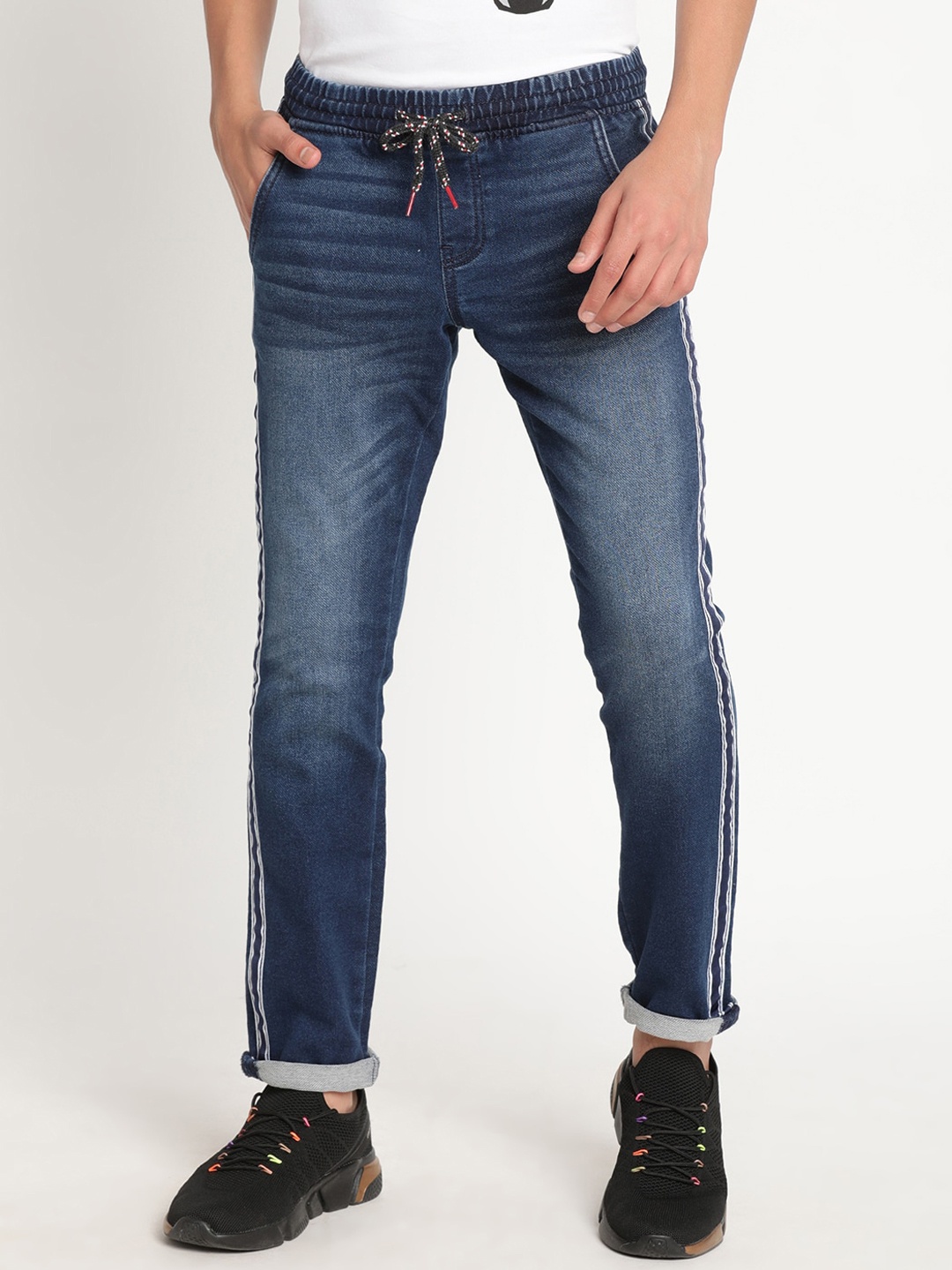 

Indian Terrain Boys Lean Slim Fit Elasticated Light Fade Pure Cotton Jeans, Blue