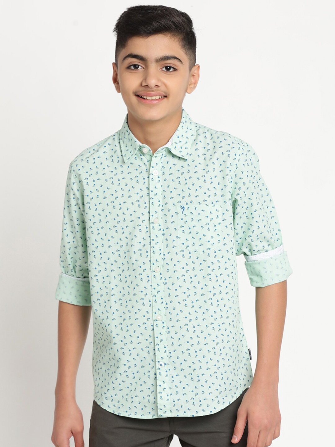 

Indian Terrain Boys Standard Floral Printed Casual Pure Cotton Shirt, Green