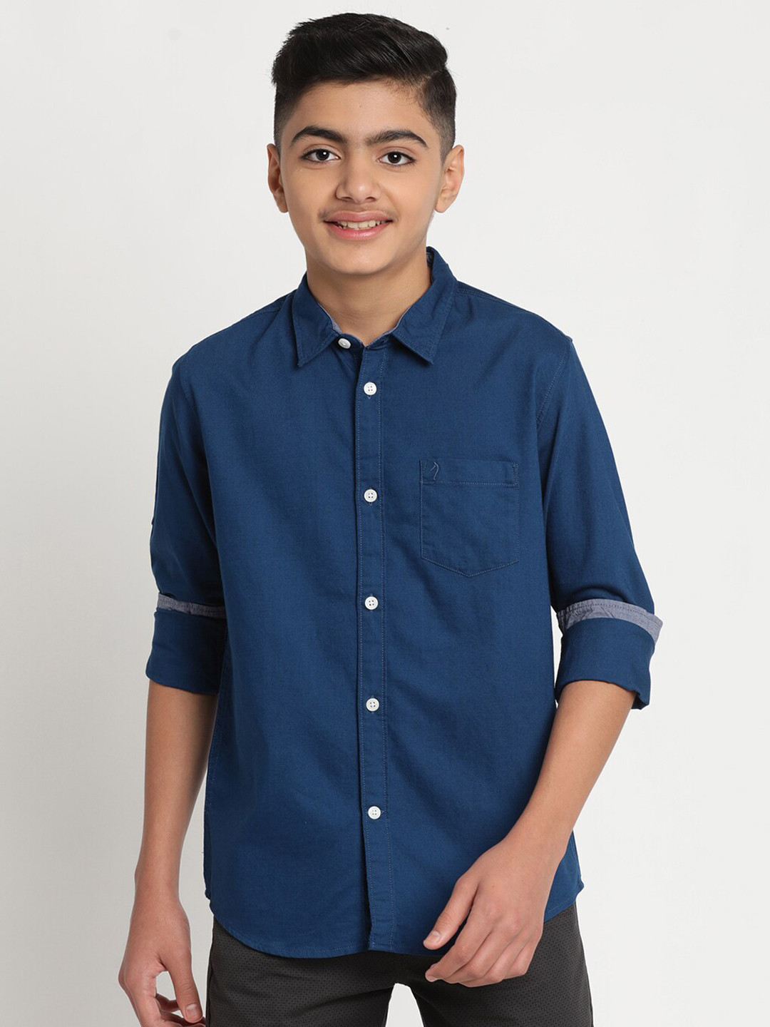 

Indian Terrain Boys Standard Casual Pure Cotton Shirt, Navy blue
