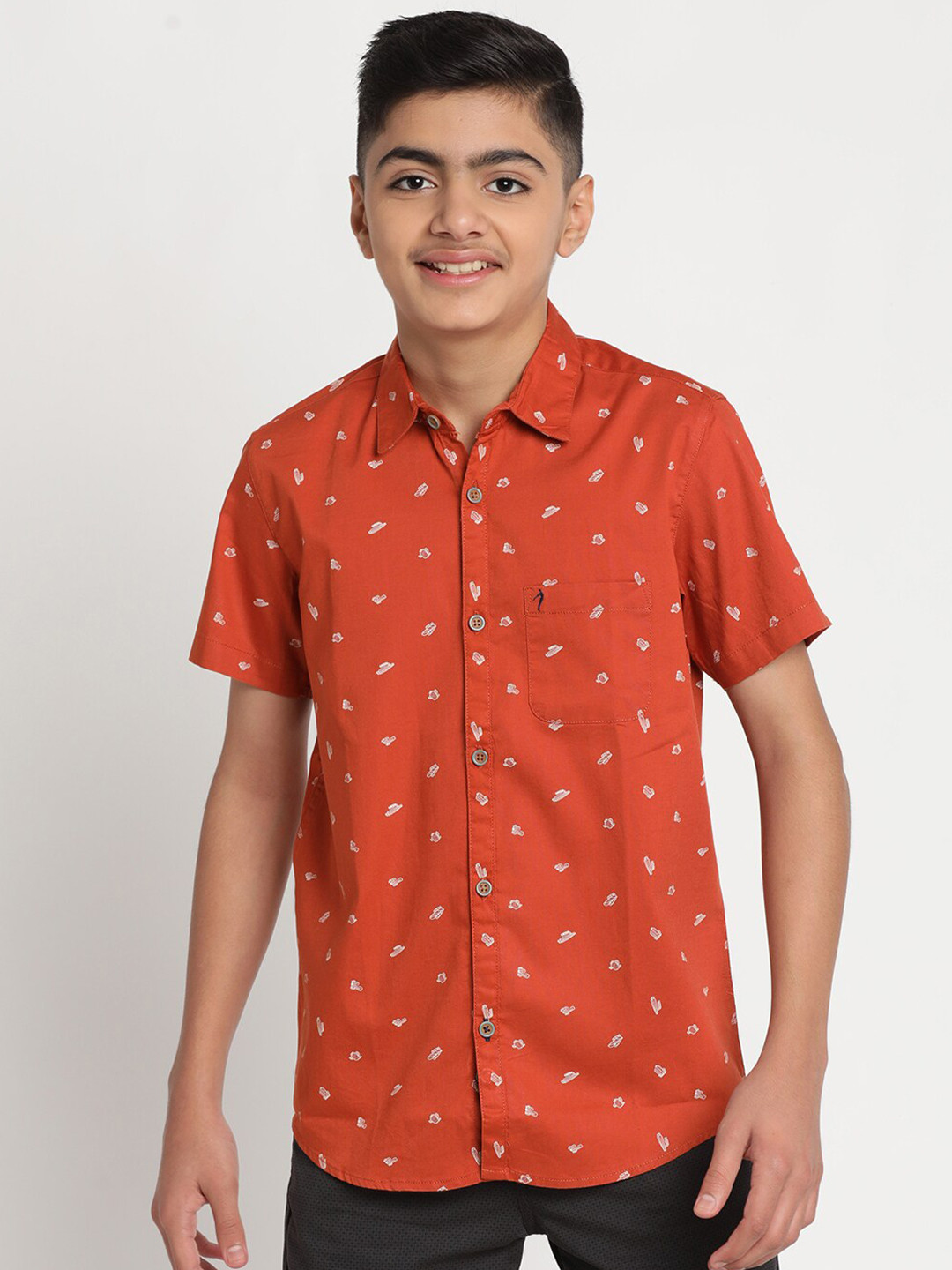 

Indian Terrain Boys Standard Printed Pure Cotton Shirt, Red