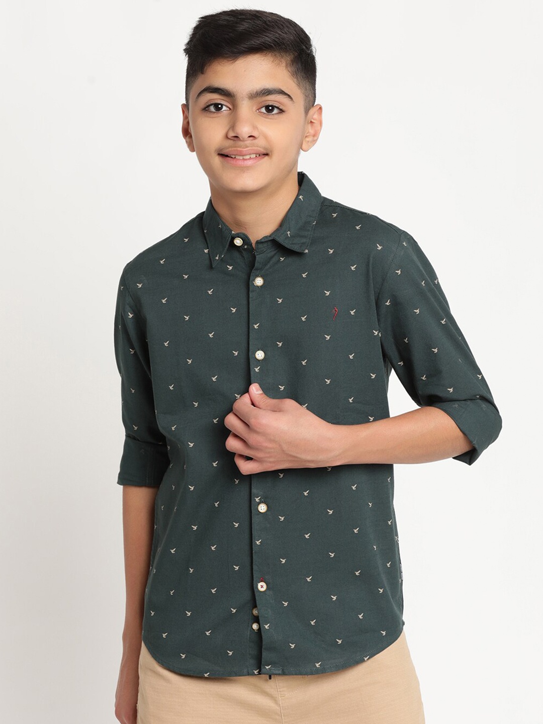

Indian Terrain Boys Standard Printed Pure Cotton Shirt, Green