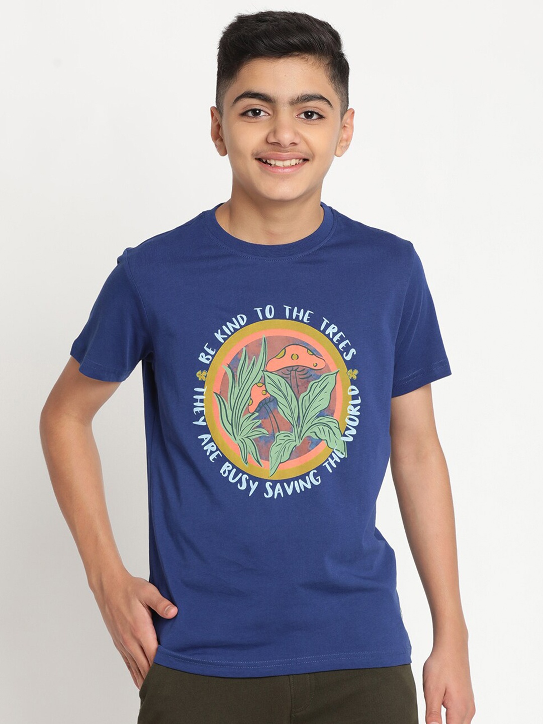 

Indian Terrain Boys Typography Printed Pure Cotton T-shirt, Blue