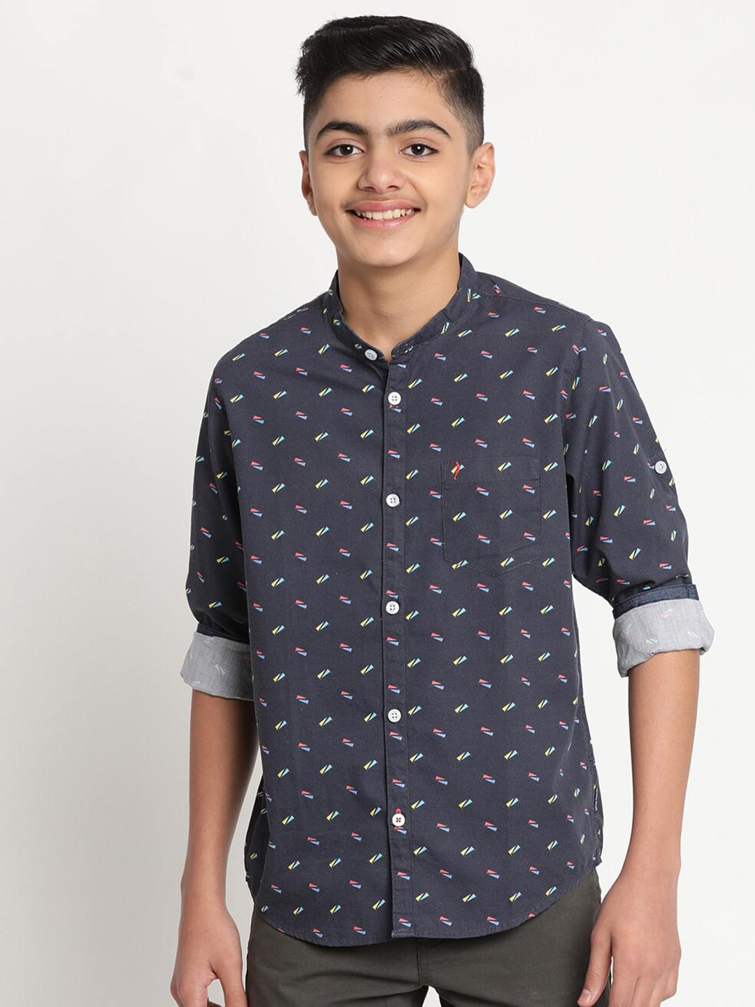 

Indian Terrain Boys Standard Printed Pure Cotton Shirt, Blue