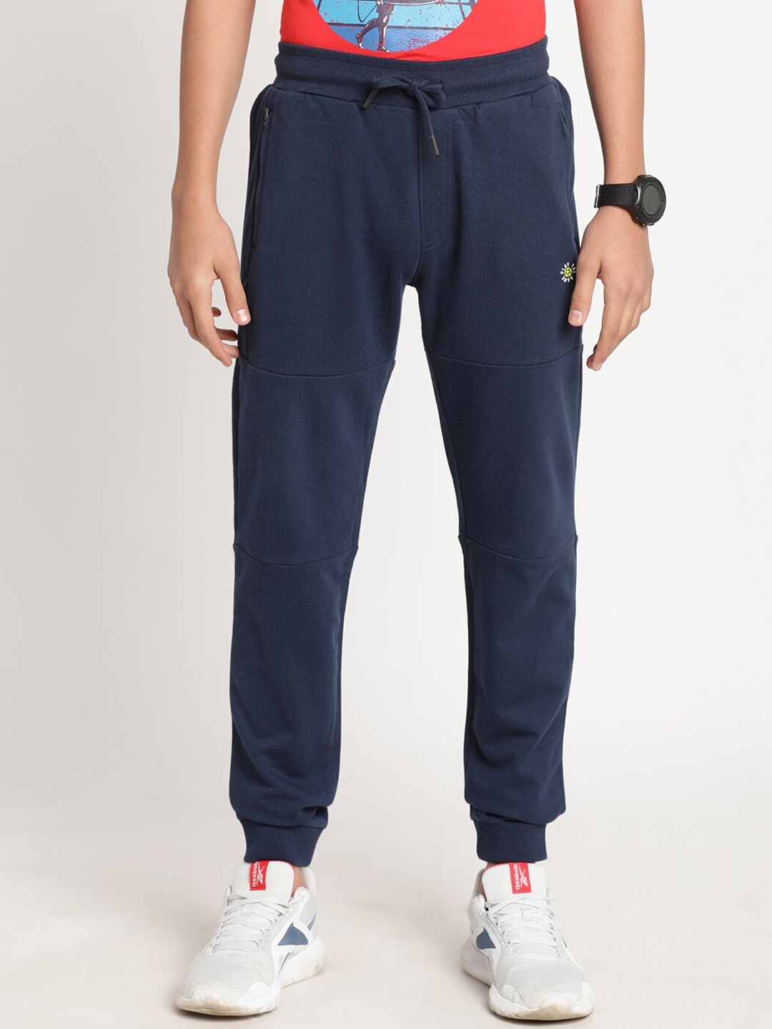 

Indian Terrain Boys Slim Fit Pure Cotton Joggers, Navy blue