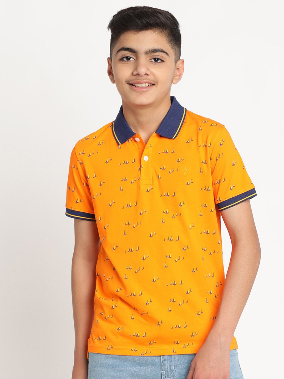 

Indian Terrain Boys Printed Polo Collar Slim Fit T-shirt, Orange