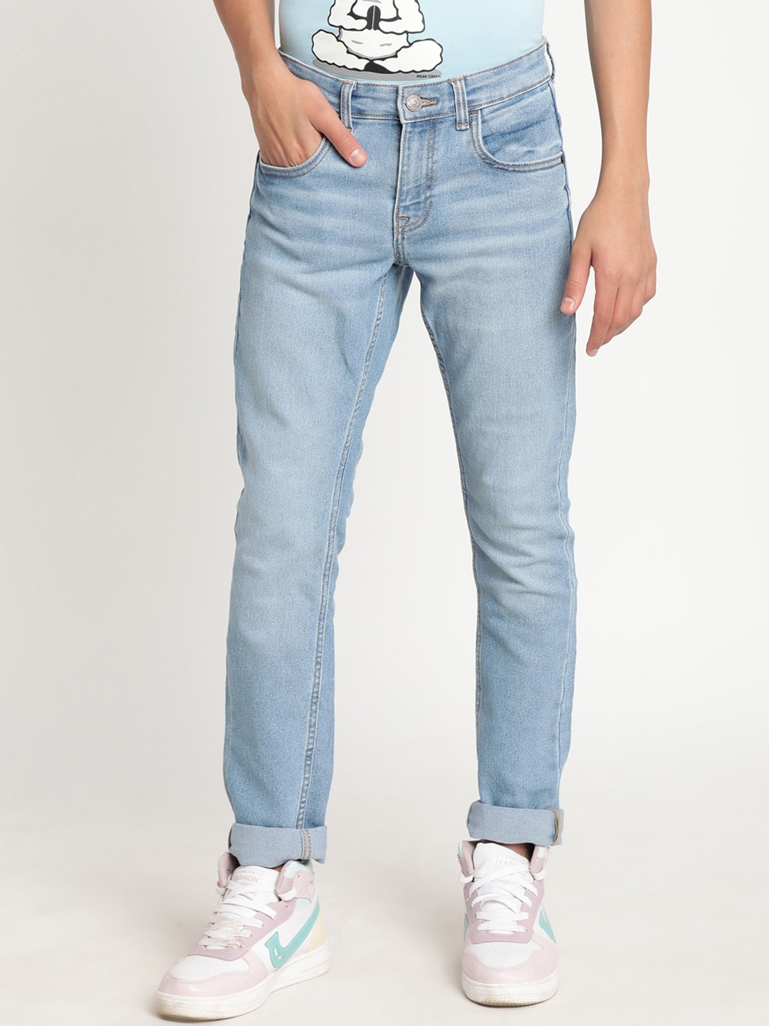 

Indian Terrain Boys Lean Slim Fit Heavy Fade Cotton Jeans, Blue