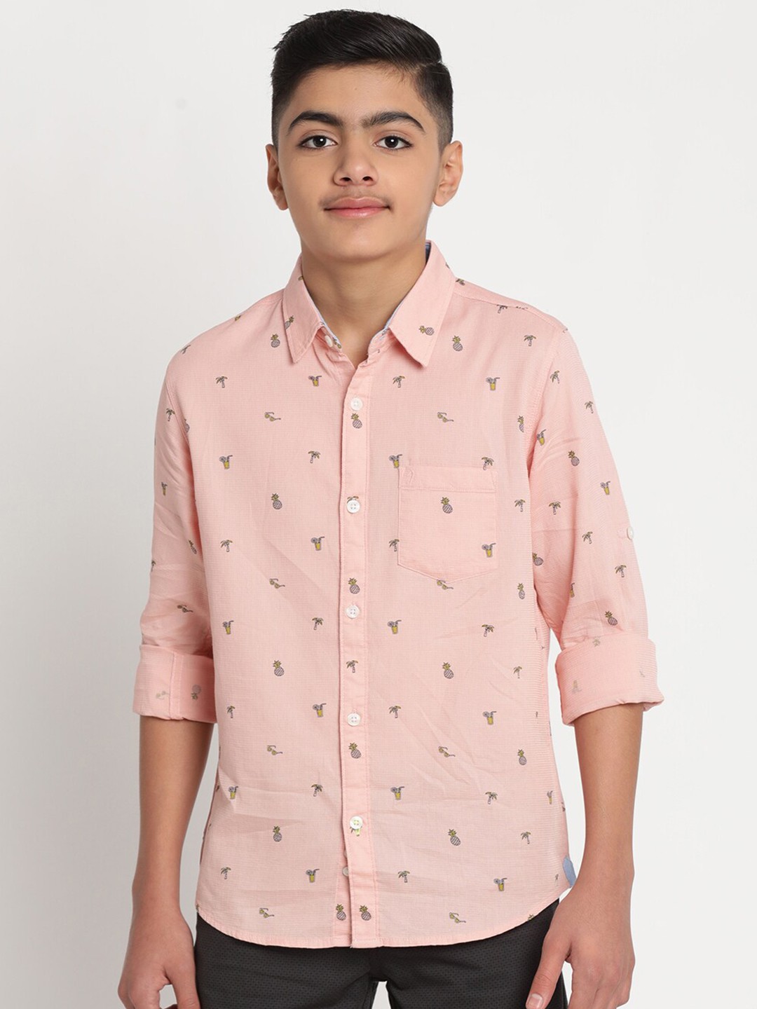 

Indian Terrain Boys Standard Printed Casual Pure Cotton Shirt, Peach