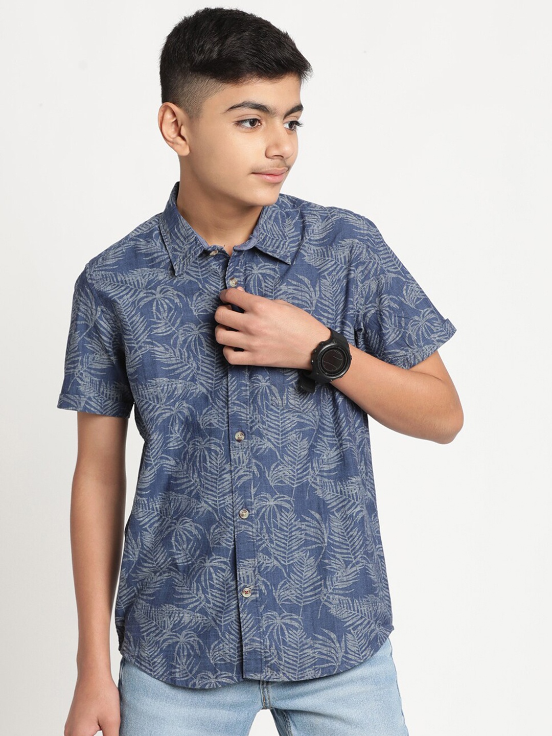 

Indian Terrain Boys Standard Printed Casual Pure Cotton Shirt, Blue