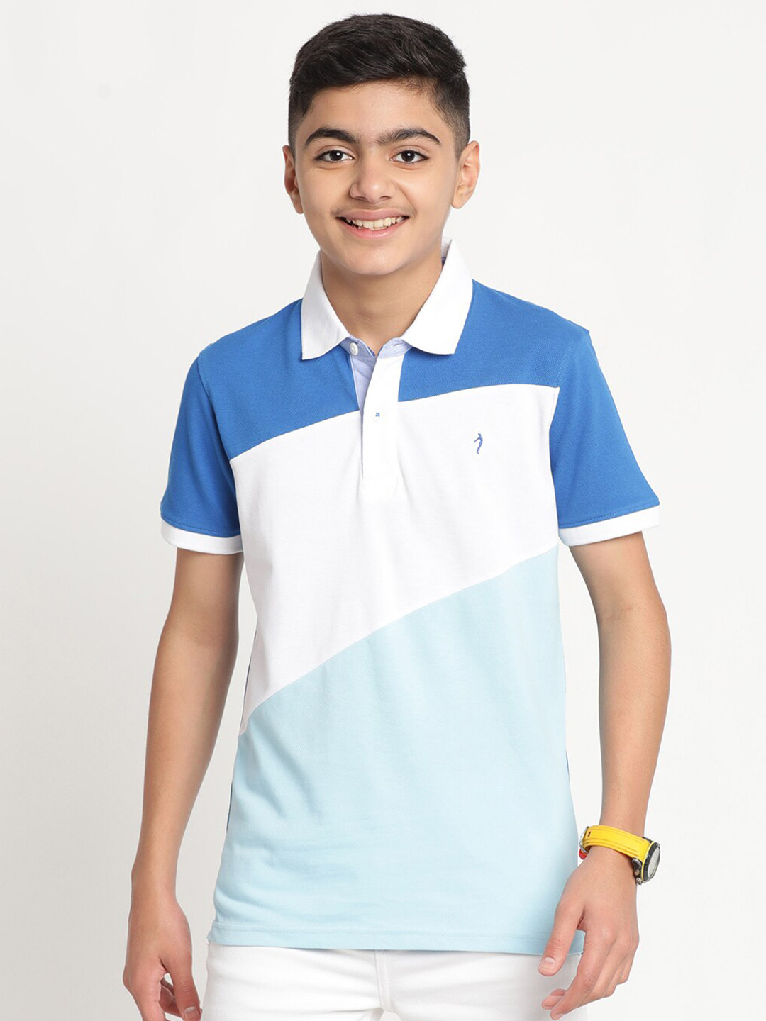 

Indian Terrain Boys Colourblocked Polo Collar Slim Fit T-shirt, Blue