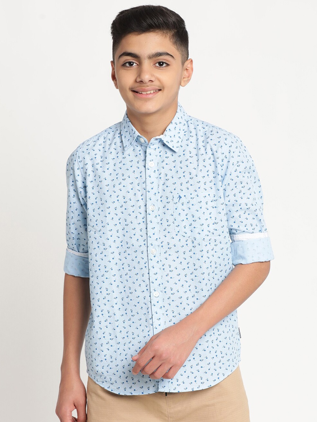 

Indian Terrain Boys Standard Floral Printed Casual Pure Cotton Shirt, Blue