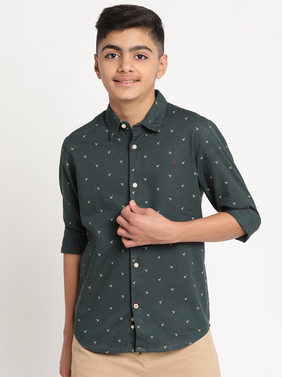 

Indian Terrain Boys Standard Printed Casual Cotton Shirt, Green