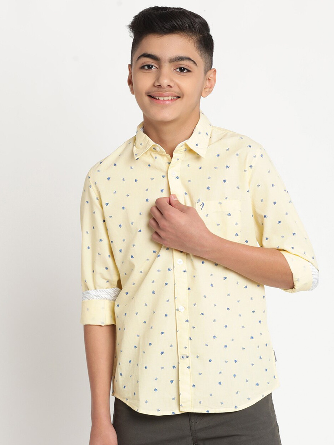 

Indian Terrain Boys Spread Collar Standard Printed Casual Cotton Shirt, Yellow
