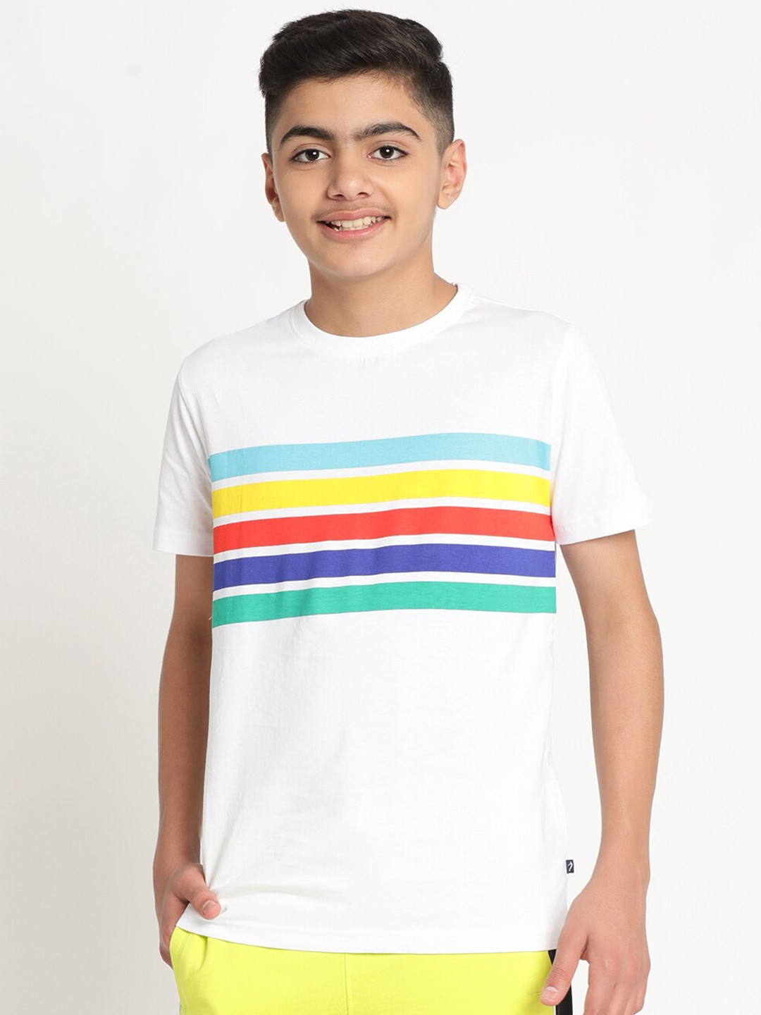 

Indian Terrain Boys Striped Pure Cotton T-shirt, White