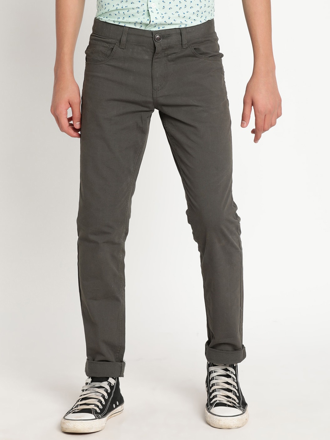

Indian Terrain Boys Slim Fit Cotton Trousers, Green