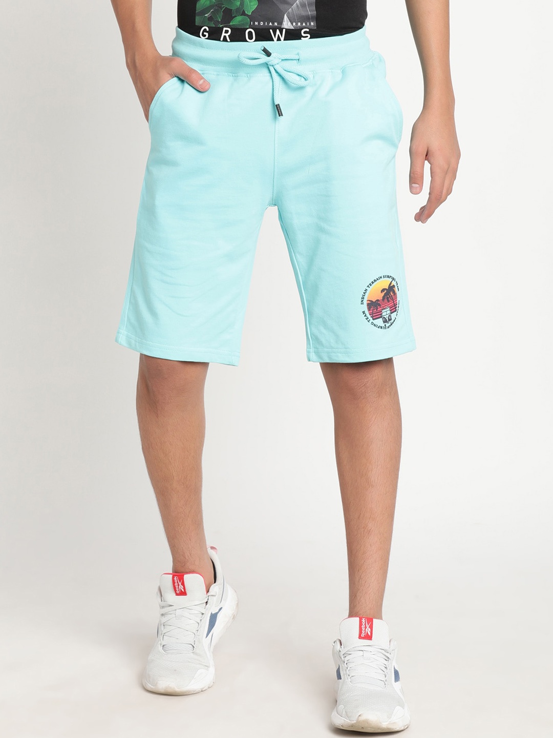 

Indian Terrain Boys Pure Cotton Slim Fit Mid-Rise Shorts, Turquoise blue