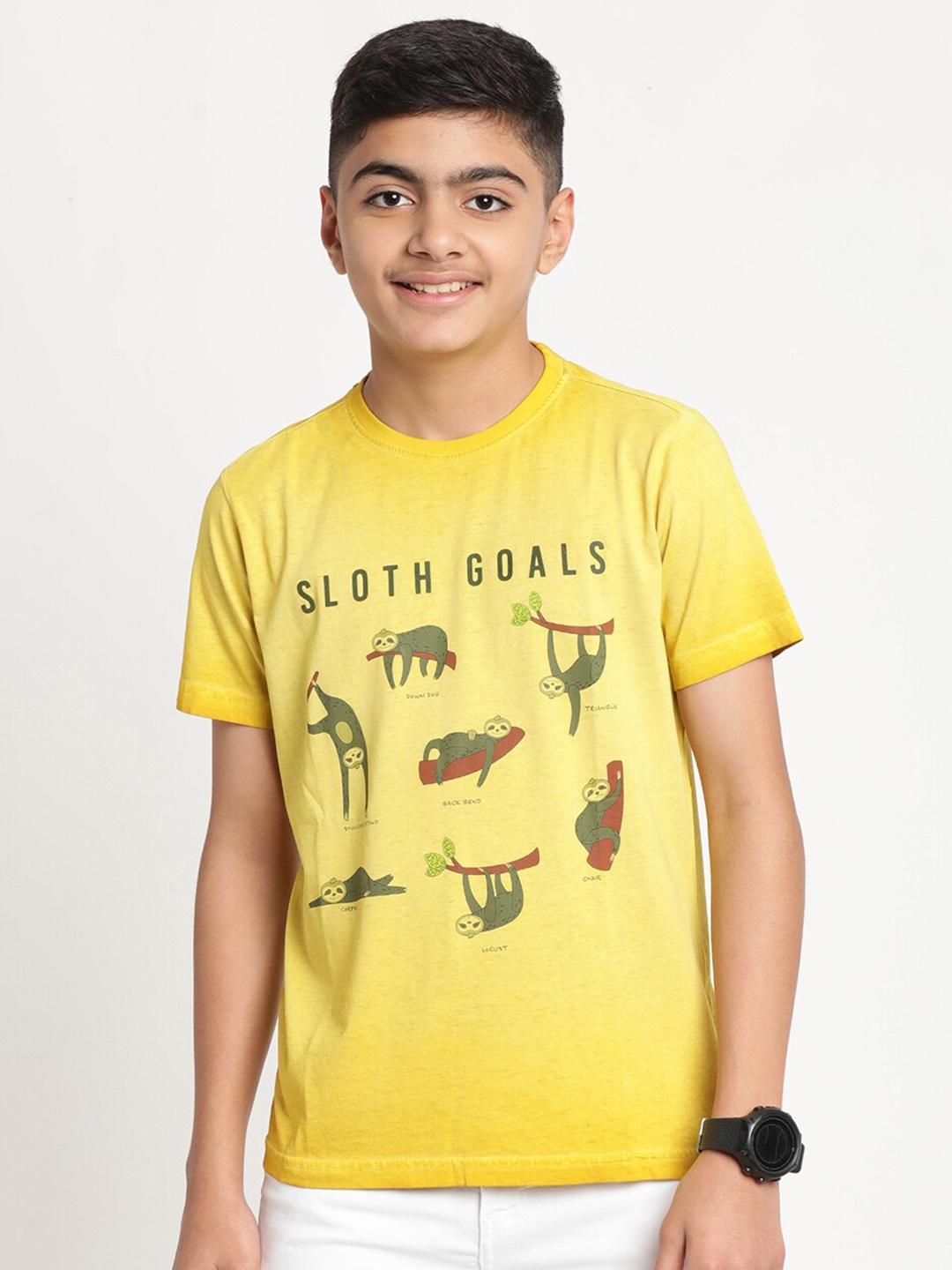

Indian Terrain Boys Typography Printed Pure Cotton T-shirt, Yellow