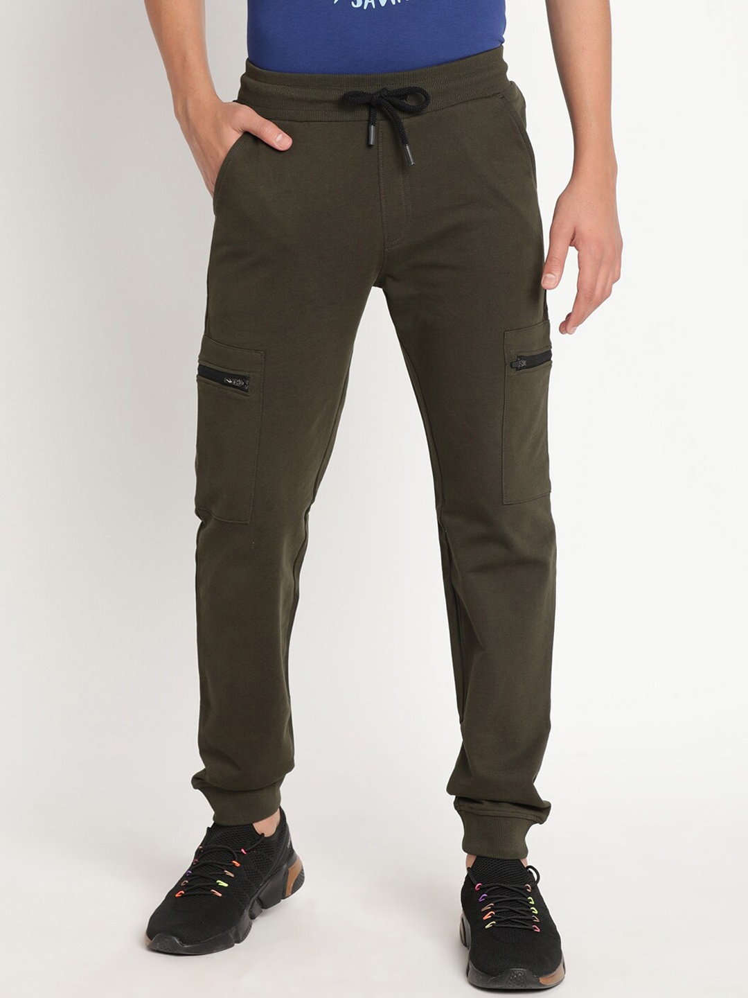 

Indian Terrain Boys Slim Fit Pure Cotton Joggers, Olive