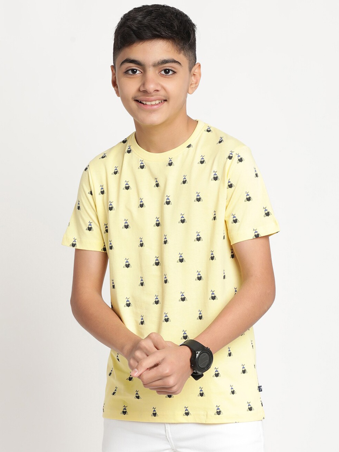 

Indian Terrain Boys Conversational Print Slim Fit Cotton T-shirt, Yellow