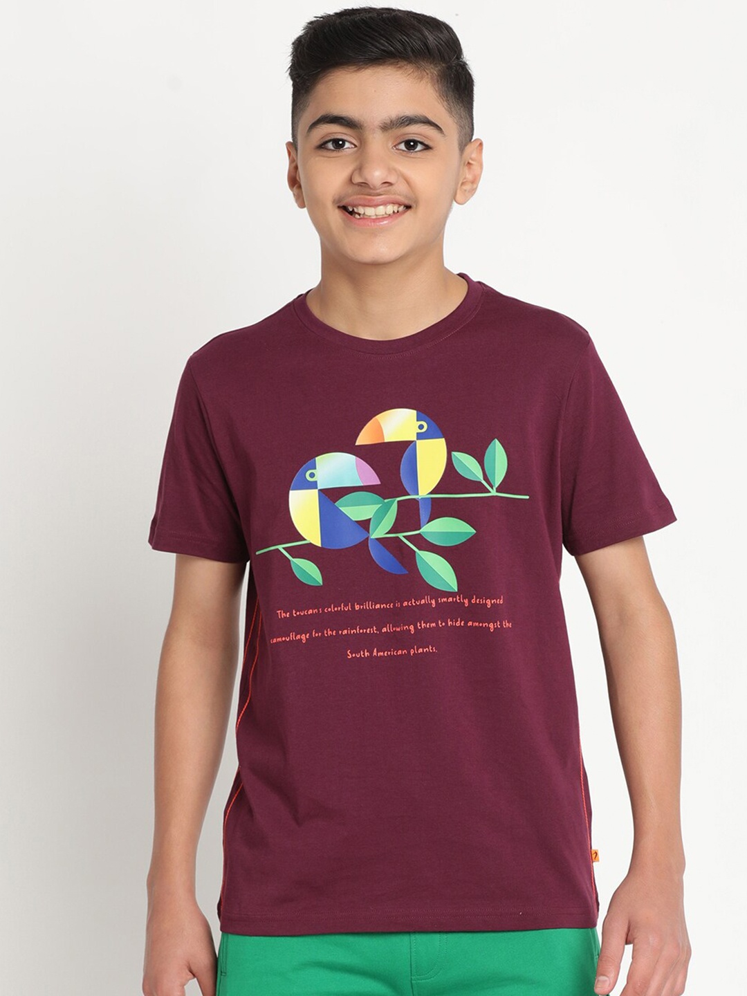 

Indian Terrain Boys Round Neck Typography Printed Slim Fit Cotton T-shirt, Maroon